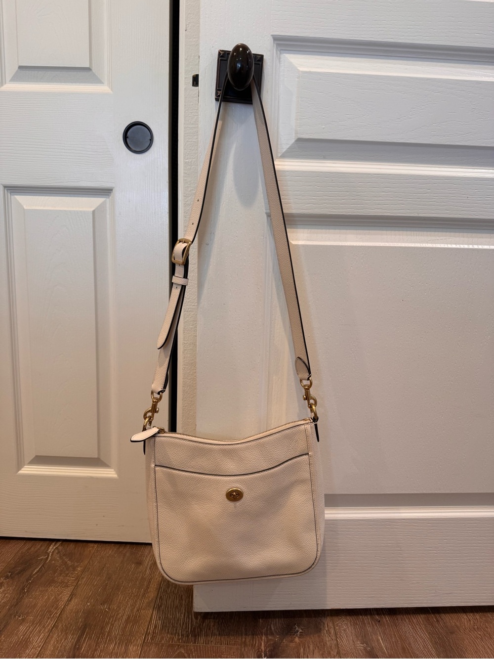 Coach Pebble Leather Crossbody in Cream with Gold Hardware